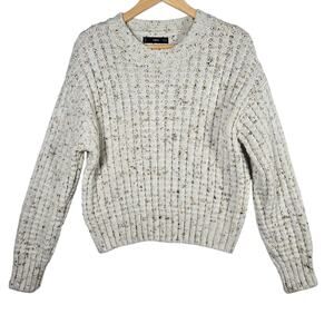 MNG Sweater Womens Medium Beige Chunky Knit Wool Blend Ribbed Pullover Crewneck